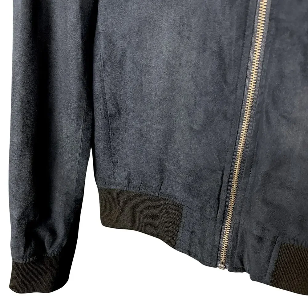 Banana Republic Vegan Faux Suede Bomber Jacket Mens Small Navy Blue Full Zip